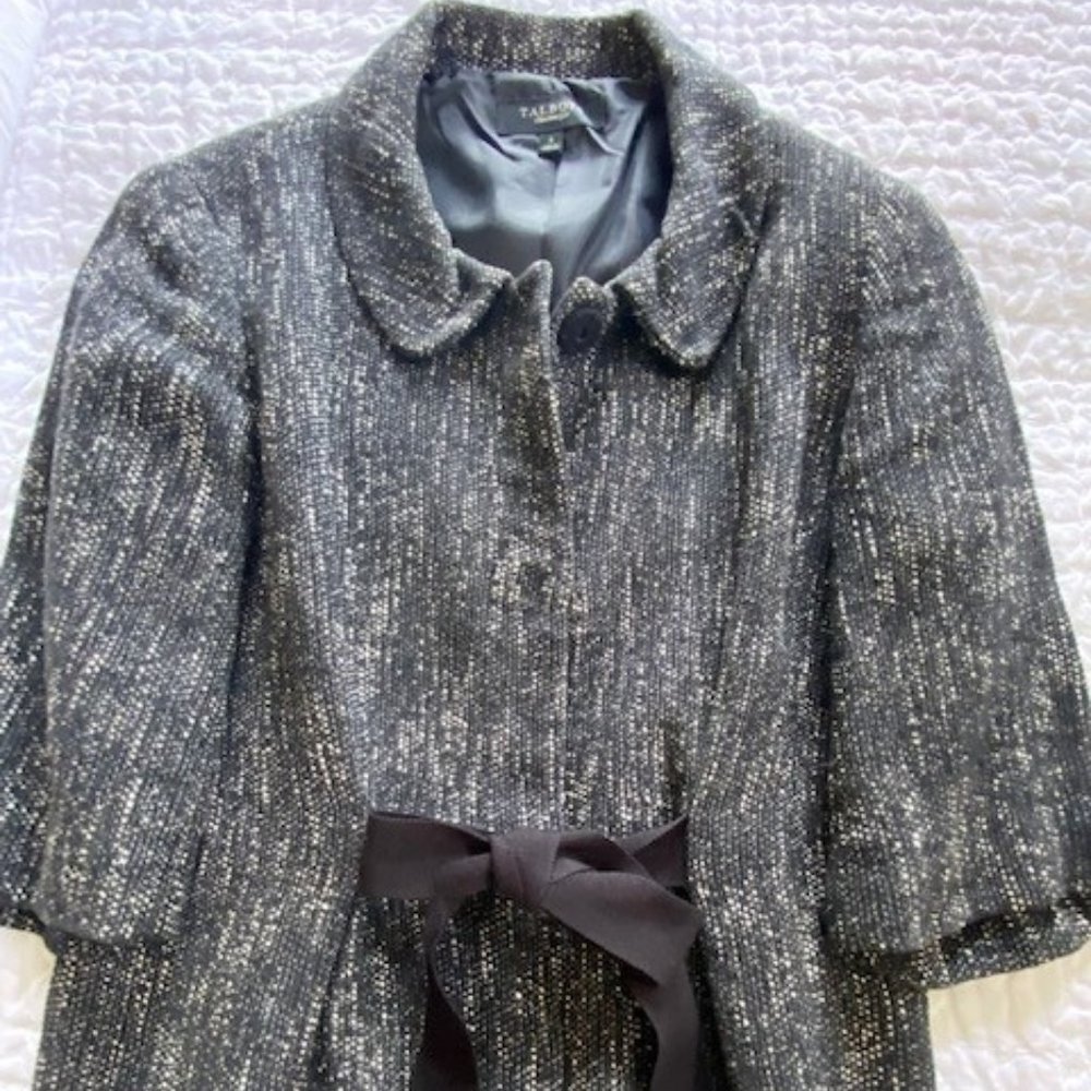 Talbots Black & White Tie Waist Short Sleeve Jacket Blazer Size 6
